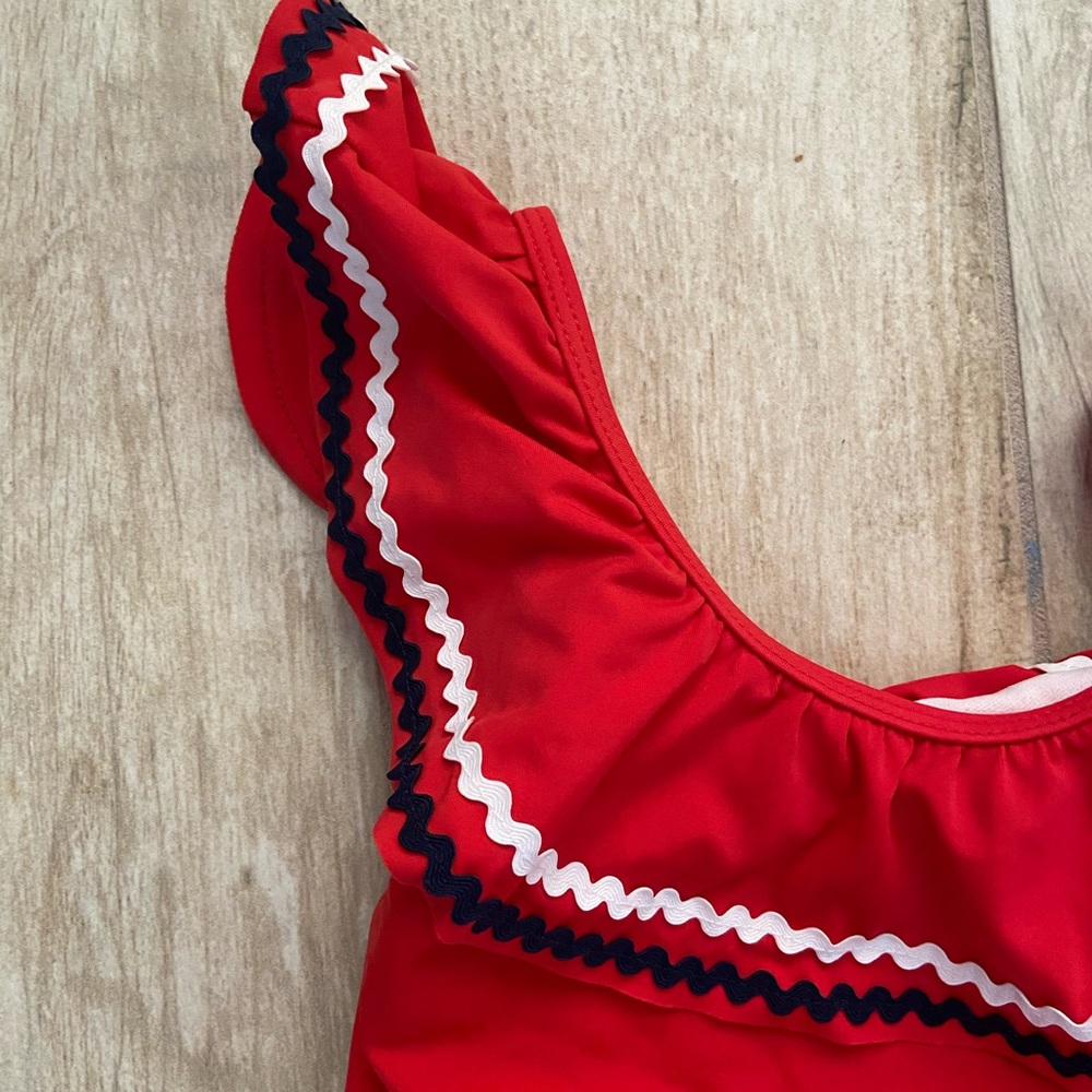 Janie And Jack Red Ruffle 4th Of July One Piece Bathing Suit Size 4T - Picture 2 of 6
